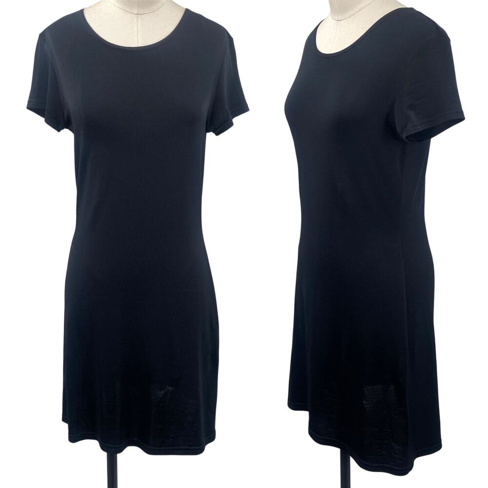 Vintage 90s Y2k Gap Mini Dress Stretchy Knit Scoop Neck Short Sleeve Black Small